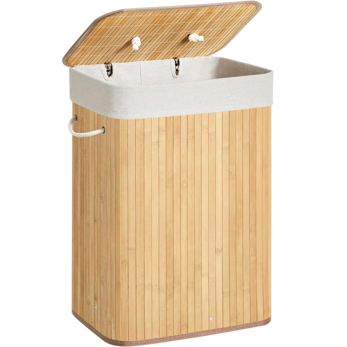 SONGMICS Cos de rufe din bambus, pliabil, cu captuseala detasabila lavabila, 72L, 40x30x60cm, natural [1]