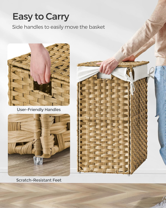 Cos de rufe stil ratan, cu captuseala detasabila lavabila, 90 litri, 46x33x60 cm, natural [4]