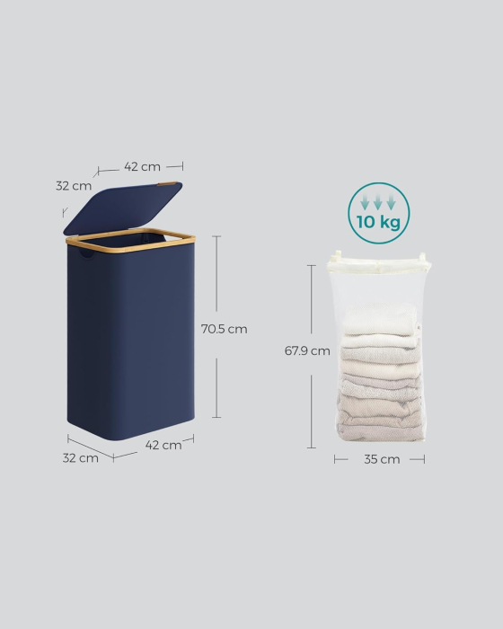 Cos de rufe textil, pliabil, compartiment detasabil, 90L, 42x32x71 cm, albastru [6]