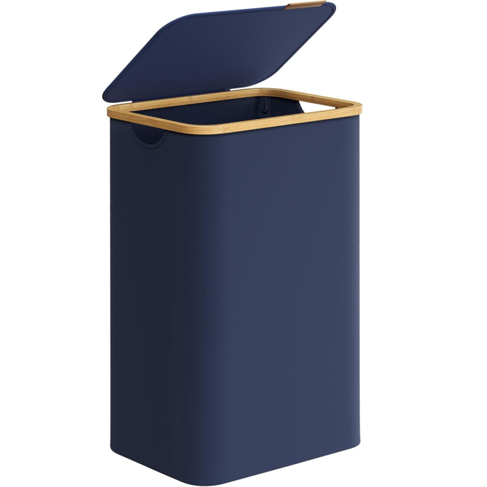 SONGMICS Cos de rufe textil, pliabil, compartiment detasabil, 90L, 42x32x71 cm, albastru [1]