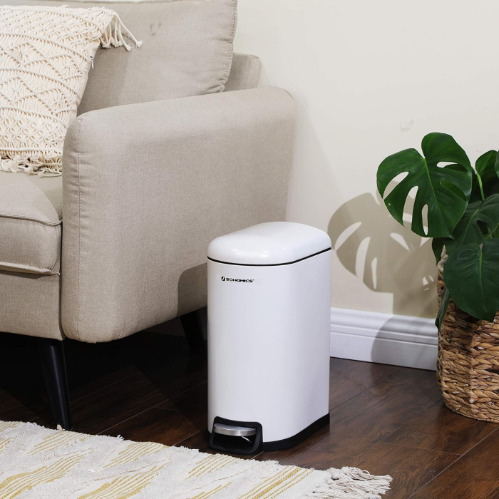 SONGMICS Cos gunoi 10 litri cu pedala si capac soft close, galeata interioara detasabila, 35x19x39 cm, alb [7]