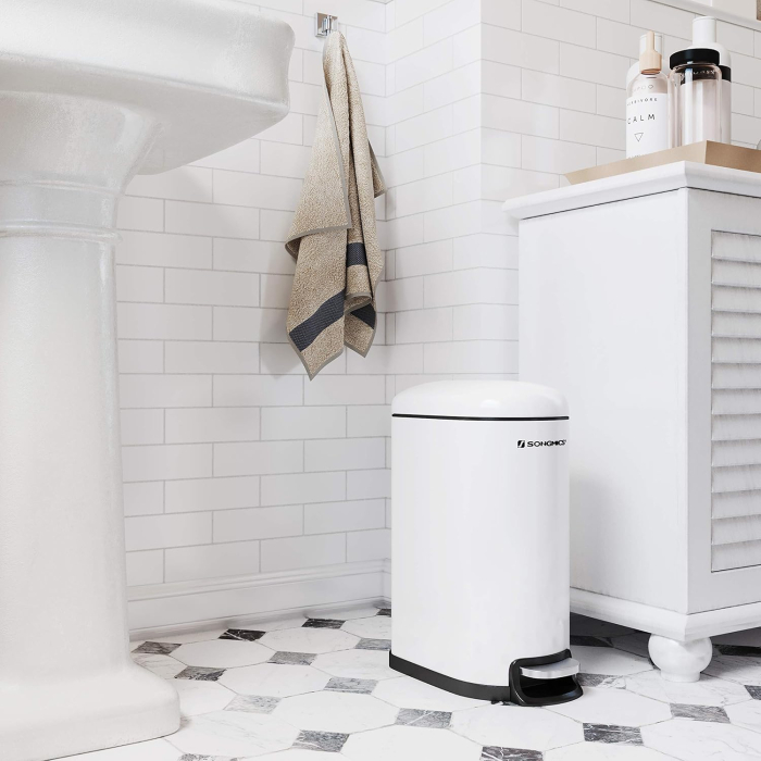 SONGMICS Cos gunoi 10 litri cu pedala si capac soft close, galeata interioara detasabila, 35x19x39 cm, alb [10]