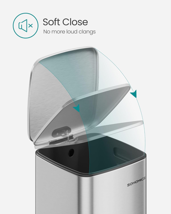 Cos gunoi 34x29x54 cm, 30L, cu pedala, capac silentios si galeata interioara detasabila, argintiu [2]