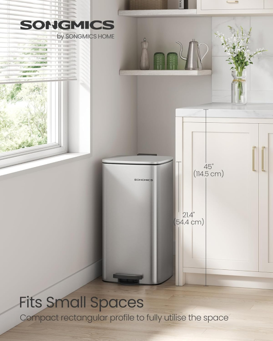 Cos gunoi 34x29x54 cm, 30L, cu pedala, capac silentios si galeata interioara detasabila, argintiu [5]