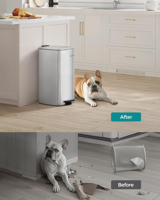 Cos gunoi 34x29x54 cm, 30L, cu pedala, capac silentios si galeata interioara detasabila, argintiu [3]