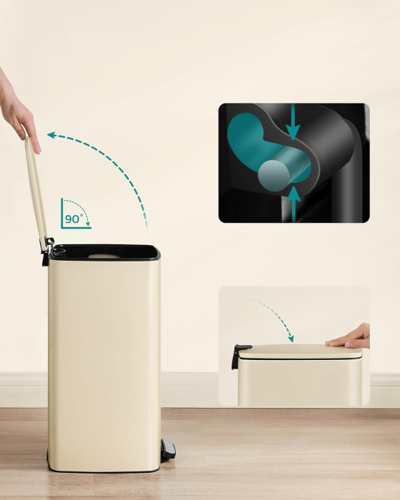 Cos gunoi 34x29x54 cm, 30L, cu pedala, capac silentios si galeata interioara detasabila, bej [7]