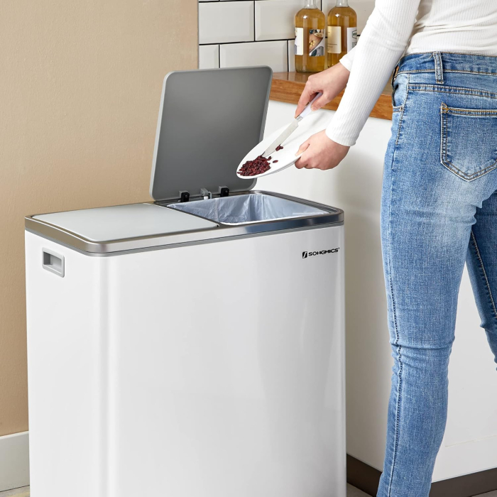 Cos gunoi dublu 59x32x65 cm, 2x30L, cu pedale si galeata detasabila, alb [7]