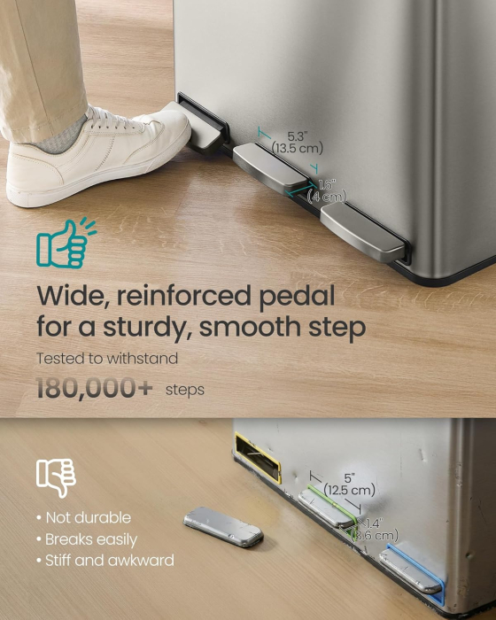 Cos reciclare 3 compartimente 45 L, galeti detasabile cu maner si capace soft close, inox, 46x35x62 cm, argintiu [7]
