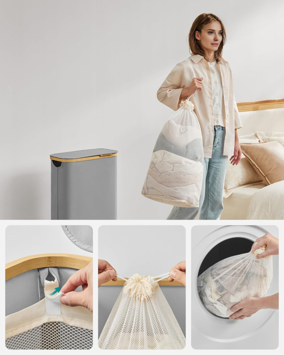 Cos rufe slim pentru spatii inguste, sac detasabil, 65 litri, 42x23x71 cm, gri [7]