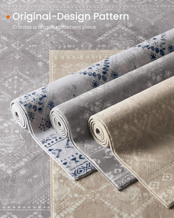 SONGMICS Covor decorativ antiderapant, stil boho, lavabil la masina, 120×170 cm, gri [4]