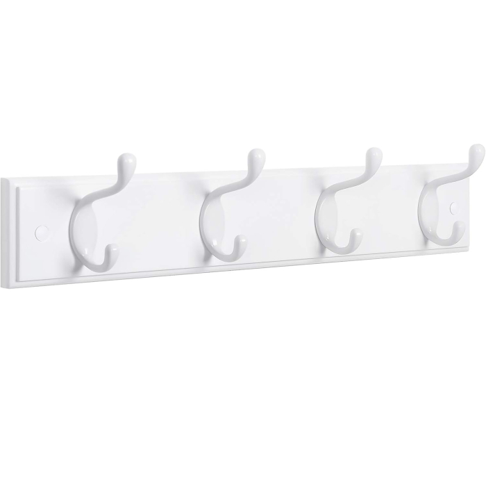 SONGMICS Cuier perete cu 4 carlige duble metalice, MDF, montaj pe perete, 40x8 cm, alb [1]