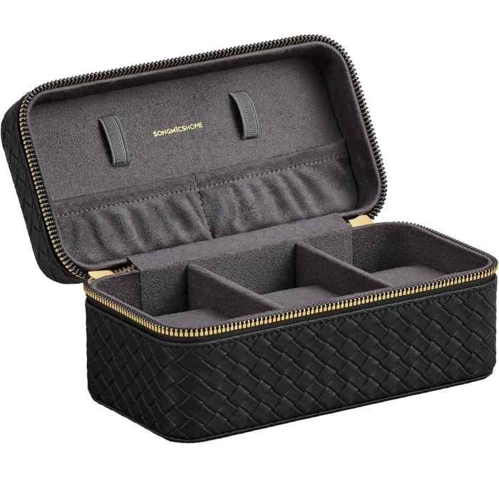 SONGMICS Cutie ceasuri Ronne Collection, pentru 3 ceasuri, piele PU aspect impletit, 10x20x9 cm, negru [1]