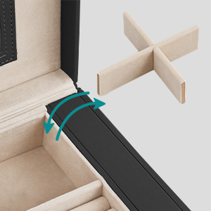 SONGMICS Cutie de bijuterii 6 nivele, 5 sertare, oglinda, suport ceasuri, incuietoare, 16x26x32cm, negru [3]