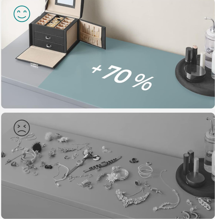 SONGMICS Cutie de bijuterii cu 3 nivele, 2 sertare, oglinda si incuietoare, 14x18x14cm, negru [6]