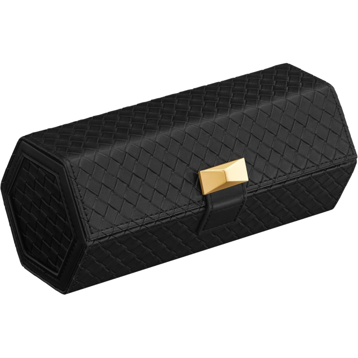 SONGMICS Cutie voiaj ceasuri Ronne, 3 compartimente + spatiu ascuns, 21x10x9 cm, negru [9]