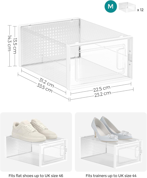 SONGMICS Cutii de pantofi, set de 12 organizatoare stivuibile, structura rezistenta ABS, 34x23x14 cm, transparent [7]