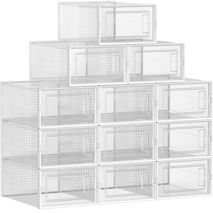 SONGMICS Cutii de pantofi, set de 12 organizatoare stivuibile, structura rezistenta ABS, 34x23x14 cm, transparent [1]