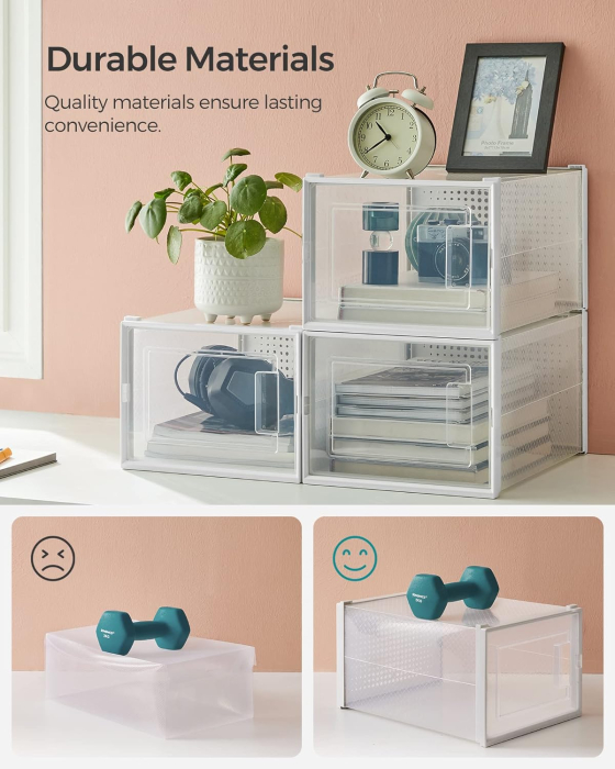 Cutii de pantofi, set de 12 organizatoare stivuibile, structura rezistenta ABS, 35x25x19cm, transparent [4]