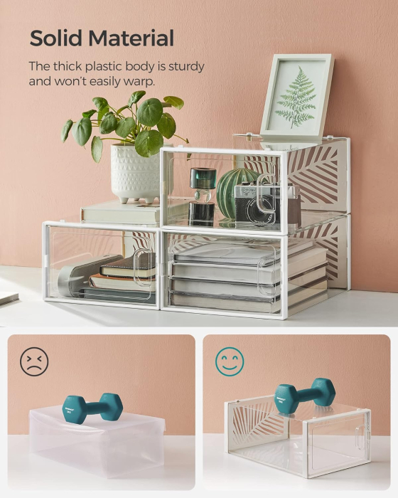 Cutii de pantofi, set de 18 organizatoare stivuibile, structura rezistenta ABS, 34x23x14cm, transparent [4]