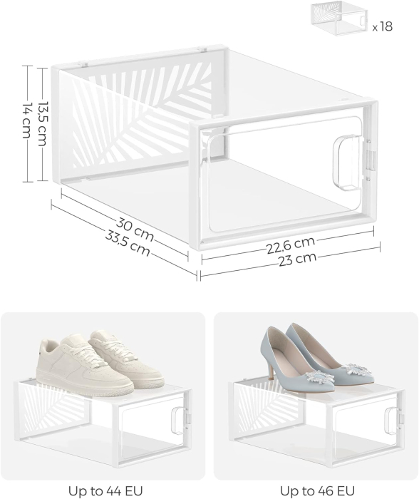 Cutii de pantofi, set de 18 organizatoare stivuibile, structura rezistenta ABS, 34x23x14cm, transparent [6]