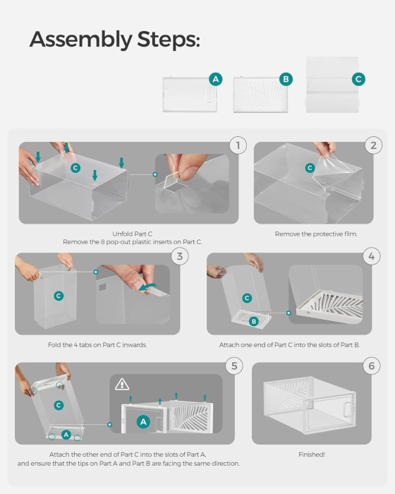Cutii de pantofi, set de 18 organizatoare stivuibile, structura rezistenta ABS, 34x23x14cm, transparent [7]