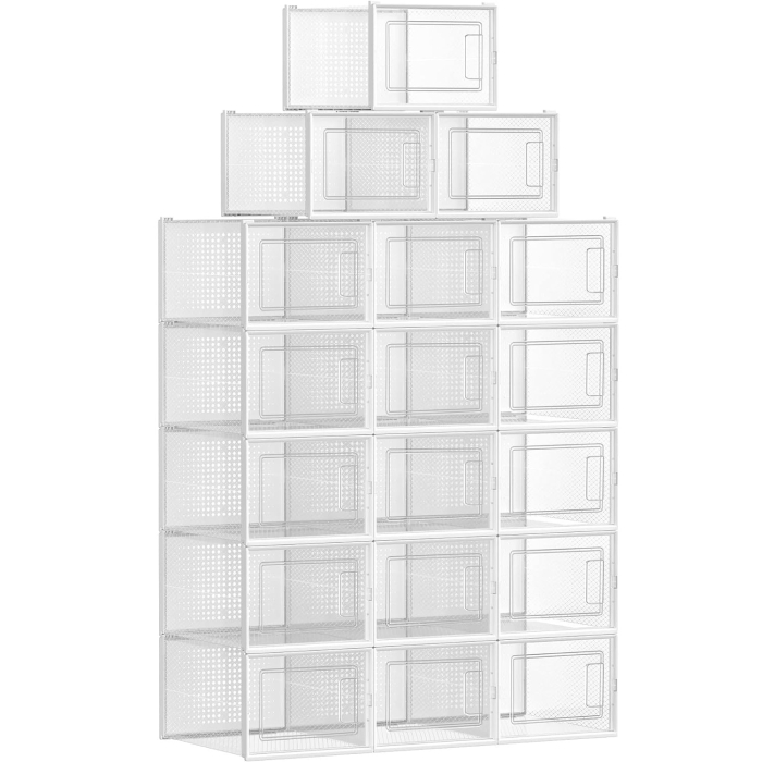 SONGMICS Cutii de pantofi, set de 18 organizatoare stivuibile, structura rezistenta ABS, 35x25x19cm, transparent [1]
