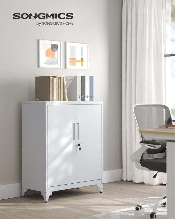 Dulap birou metalic cu 2 usi si sistem de inchidere, multifunctional cu rafturi reglabile, 40x80x90 cm, gri [4]