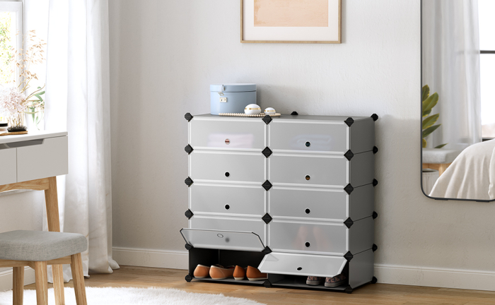 SONGMICS Dulap de depozitare pantofi modular, configurabil cu 10 compartimente, 43x31x173 cm, gri [8]