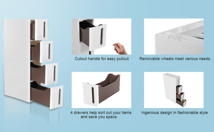 SONGMICS Dulap de depozitare pe roti, pentru bucatarie sau baie, din plastic, cu 4 nivele, 45x17x84cm, alb [11]