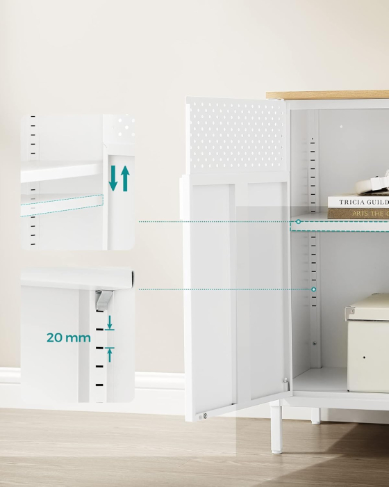 Dulap depozitare metalic cu 2 usi, raft reglabil, cadru otel, stil industrial, 80x40x76 cm, alb si bej [9]