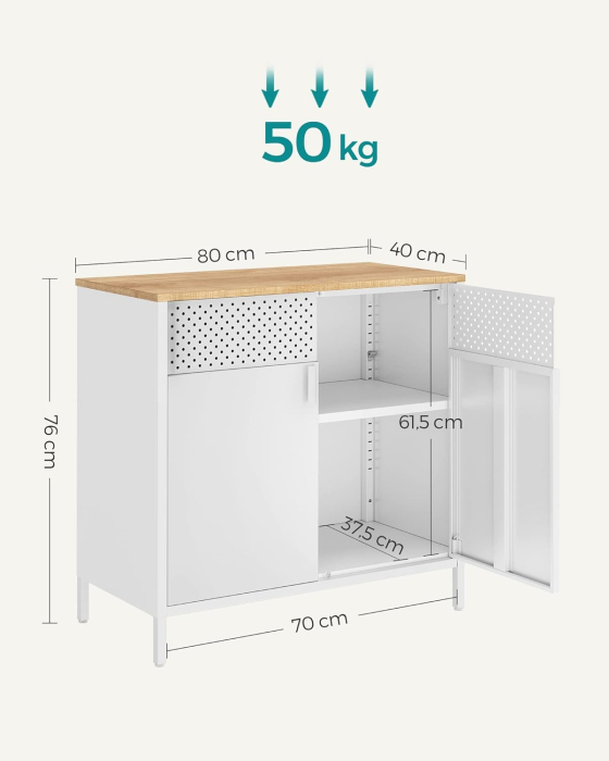 Dulap depozitare metalic cu 2 usi, raft reglabil, cadru otel, stil industrial, 80x40x76 cm, alb si bej [4]