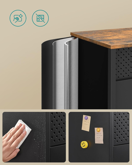 Dulap metalic cu 2 usi si polite reglabile, otel si PAL, stil industrial, 40x110x76 cm, maro rustic [6]