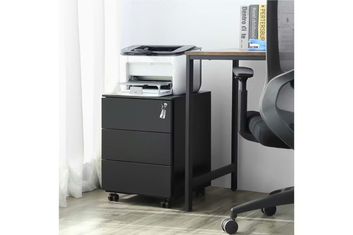 Dulap mobil rollbox pentru birouri, 3 sertare pentru documente, corp pre-asamblat, 45x39x54 cm, negru [7]