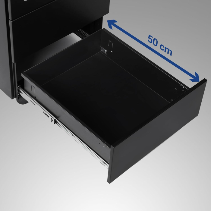 Dulap mobil rollbox pentru birouri, 3 sertare pentru documente, corp pre-asamblat, 45x39x54 cm, negru [4]