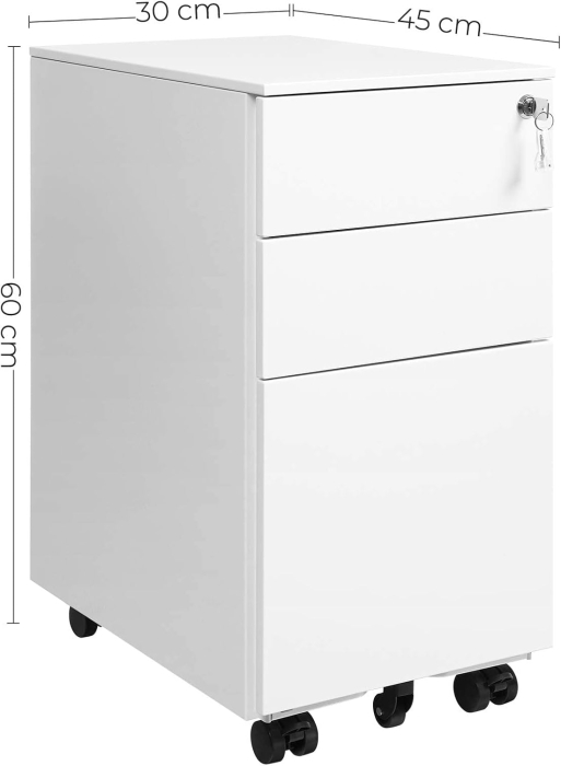 SONGMICS Dulap mobil tip rollbox pentru birouri, 3 sertare pentru documente A4, otel, 30x45x60 cm, alb [2]