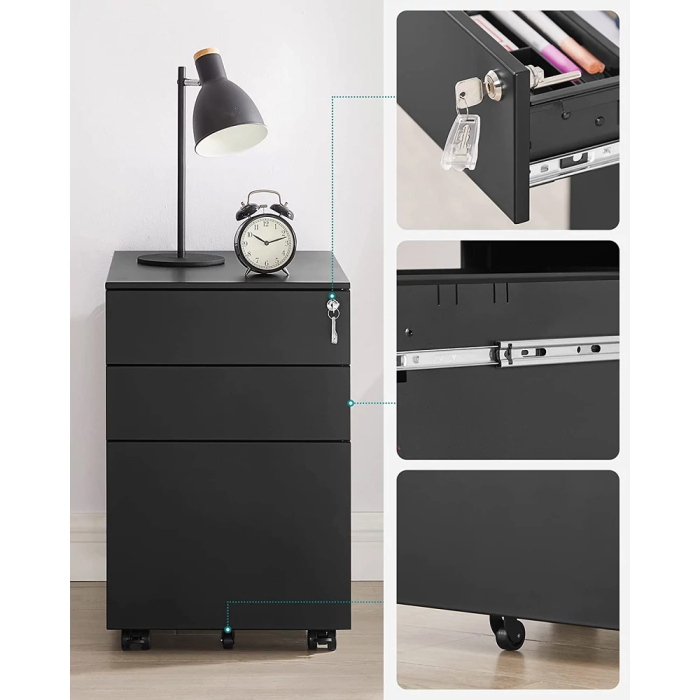 SONGMICS Dulap mobil tip rollbox pentru birouri, din otel, sertar cu sina dosare A4, 39x52x60 cm, negru [10]