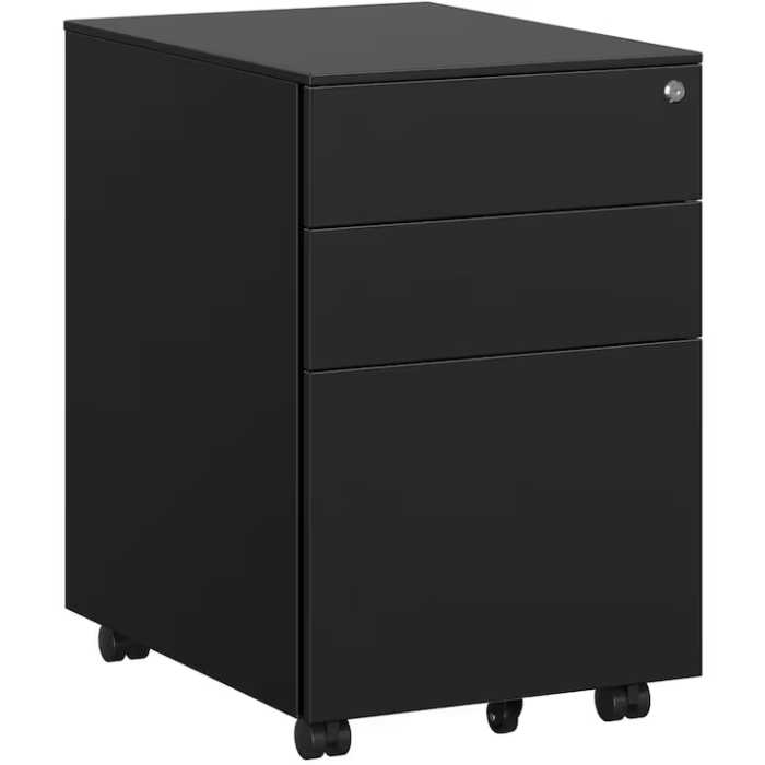 SONGMICS Dulap mobil tip rollbox pentru birouri, din otel, sertar cu sina dosare A4, 39x52x60 cm, negru [1]