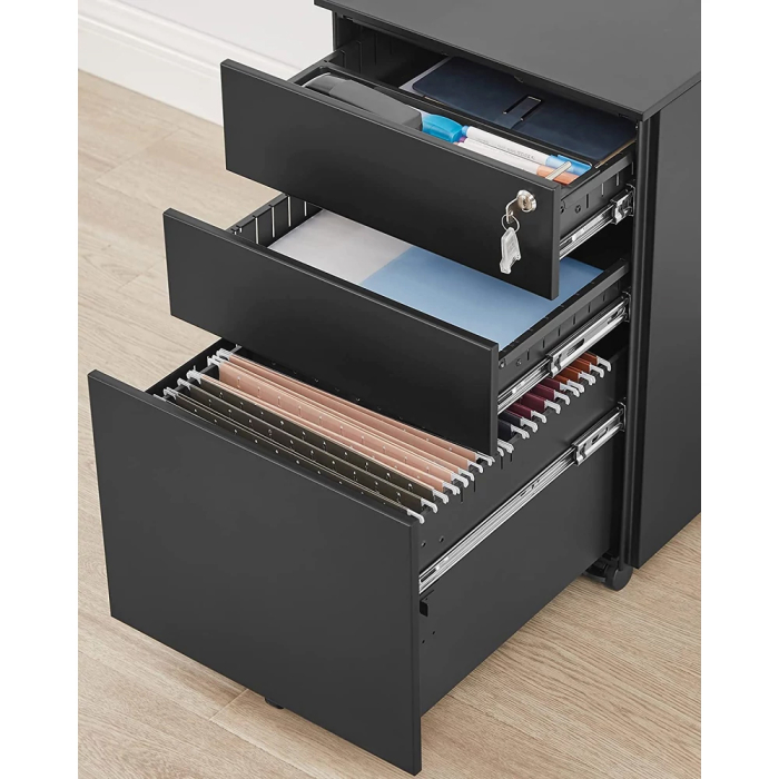 SONGMICS Dulap mobil tip rollbox pentru birouri, din otel, sertar cu sina dosare A4, 39x52x60 cm, negru [9]