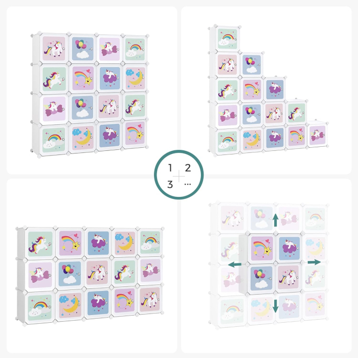 SONGMICS Dulap modular de depozitare jucarii, 16 cuburi cu usi, 123x31x123cm, alb [5]