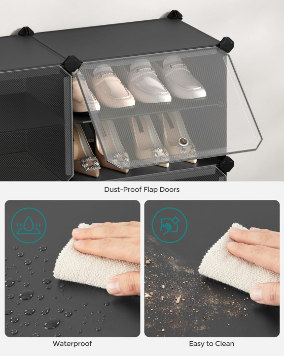 Dulap modular pantofi cu 10 compartimente, cu usi transparente, 83x32x156 cm, negru [8]