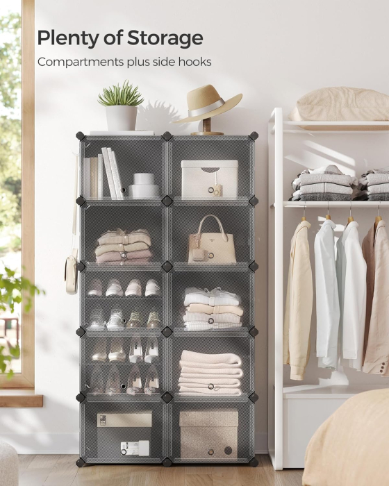 Dulap modular pantofi cu 10 compartimente, cu usi transparente, 83x32x156 cm, negru [10]