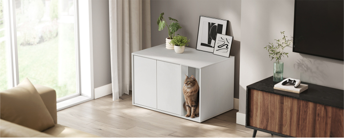 Dulap litiera pisici montaj rapid fara scule pal minimalist, 80x50x50 cm, spatiu generos, alb [2]