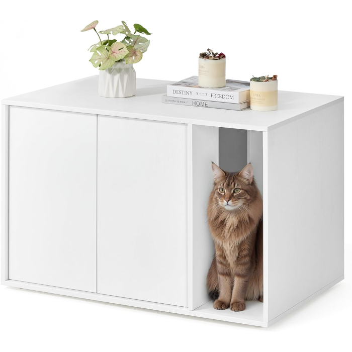 Dulap litiera pisici montaj rapid fara scule pal minimalist, 80x50x50 cm, spatiu generos, alb [6]