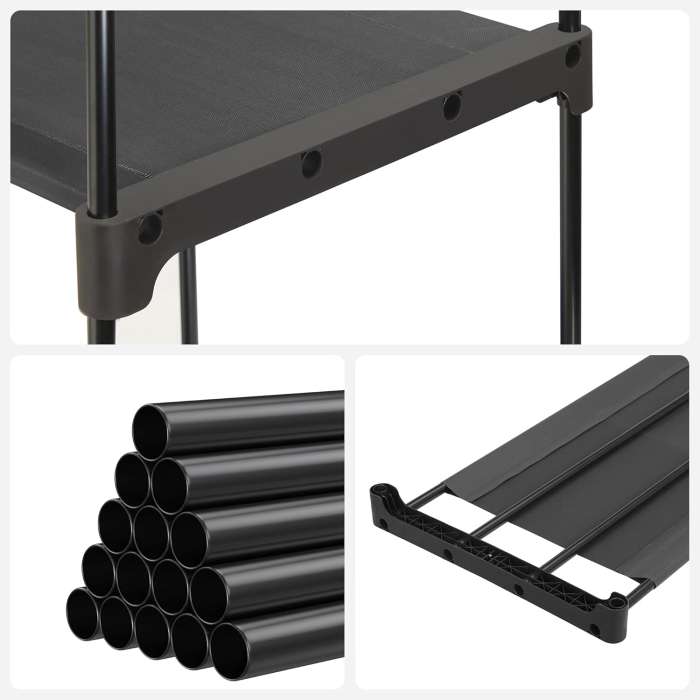 Dulap textil pliabil cu spatiu pentru umerase si rafturi, cadru metalic, 112x43x165 cm, negru [9]