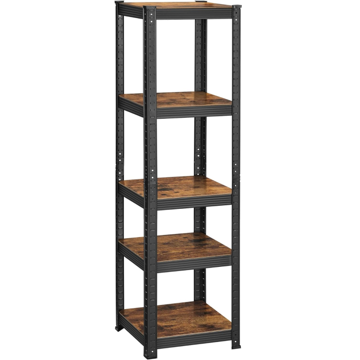 SONGMICS Etajera 5 rafturi ajustabile, structura metalica, stil industrial, MDF, 37x37x150 cm, maro si negru [1]