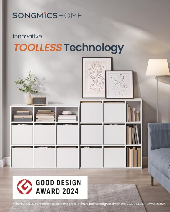 SONGMICS Etajera 6 compartimente, 4 sertare textile, PAL si MDF, 27x83x92 cm, alb [8]