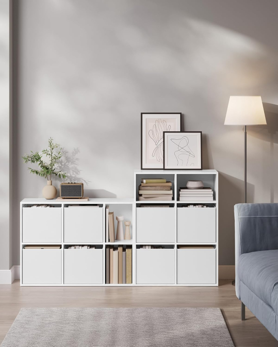 SONGMICS Etajera 6 compartimente, 4 sertare textile, PAL si MDF, 27x83x92 cm, alb [4]