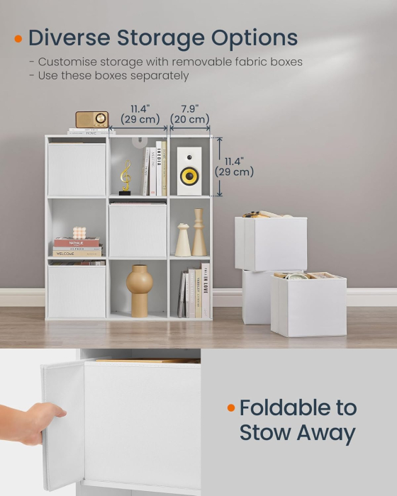 SONGMICS Etajera 6 compartimente, 4 sertare textile, PAL si MDF, 27x83x92 cm, alb [5]