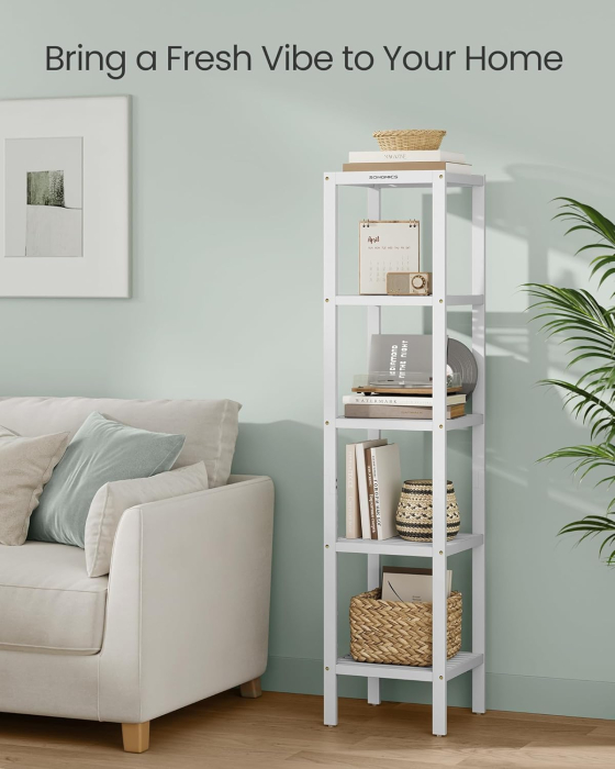 SONGMICS Etajera bambus 5 niveluri, raft multifunctional pentru baie sau bucatarie, 33x33x146 cm, alb [5]