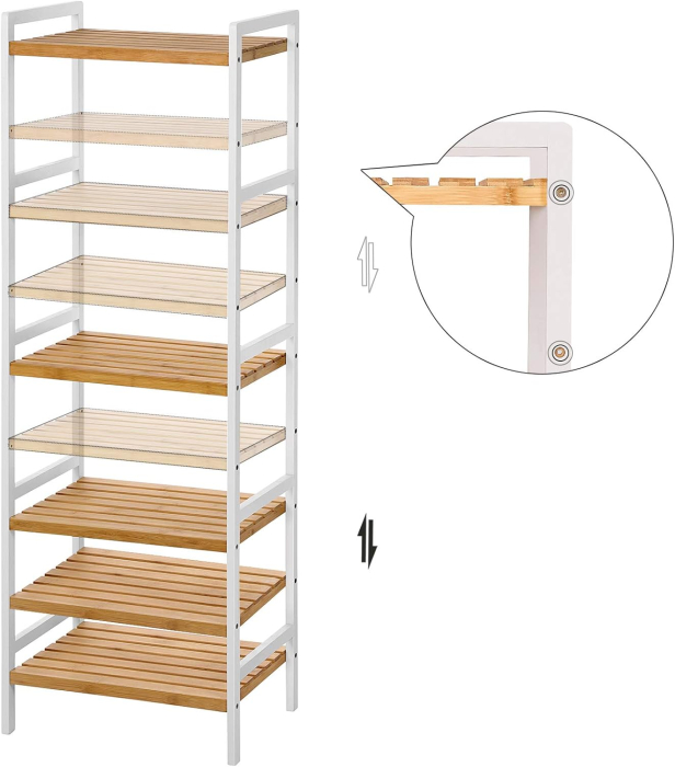 SONGMICS Etajera bambus 5 rafturi, pentru baie, bucatarie sau living, 45x32x142 cm, alb natur [2]